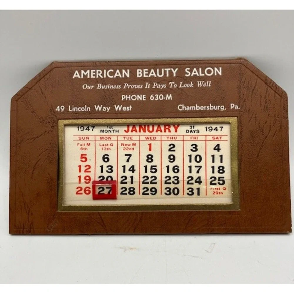 Vintage 1947 American Beauty Salon Datemark Easel Calendar Chambersburg PA‎